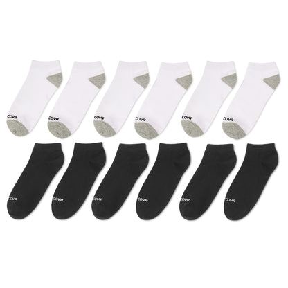 Premium Cotton (12 Pair)Low Ankle Sock Bundle - 6 White/6 Black