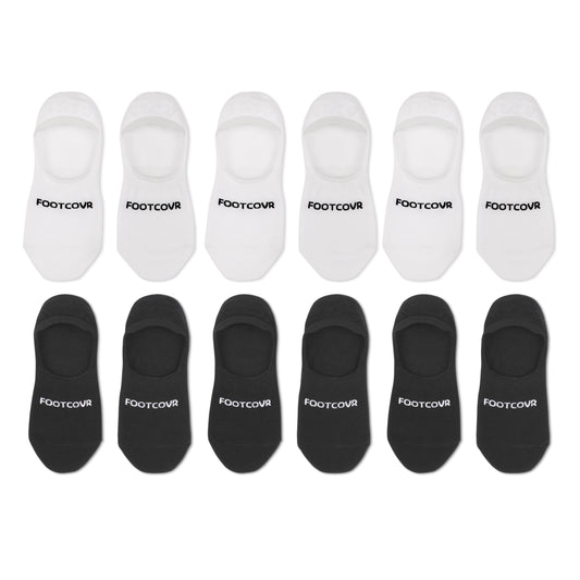 Premium Cotton (12 Pair) No Show Sock Bundle - 6 White/6 Black